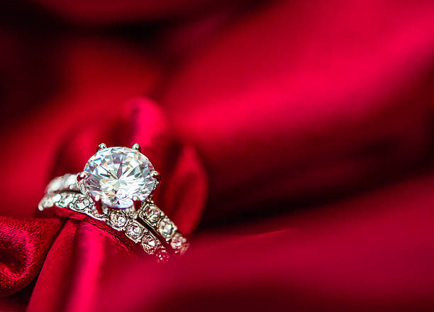 Wedding and engagement rings in rich red satin